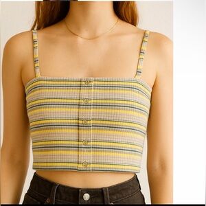 NWT Anthropologie Oliviaceous Spaghetti Strap Striped Yellow Green Crop Top S